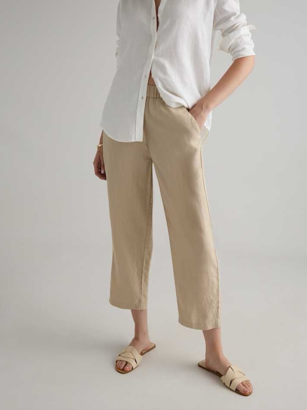 Quince 100% European linen pull-on pants in driftwood